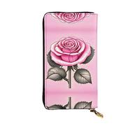 WZYCWB 7.5 * 4.1 inch long clutch bag, Beautiful pink roses leather wallet, zipper compartment large capacity, a good gift for friends, Black, One Size