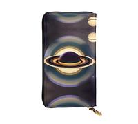 WZYCWB 7.5 * 4.1 inch long clutch bag, Beautiful Saturn leather wallet, zipper compartment large capacity, a good gift for friends, Black, One Size