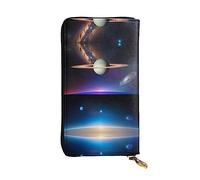 WZYCWB 7.5 * 4.1 inch long clutch bag, Cosmic Saturn leather wallet, zipper compartment large capacity, a good gift for friends, Black, One Size, Black, One Size