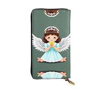 WZYCWB 7.5 * 4.1 inch long clutch bag, Cute little angel leather wallet, zipper compartment large capacity, a good gift for friends, Black, One Size, Black, One Size