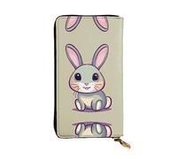 WZYCWB 7.5 * 4.1 inch long clutch bag, Cute little bunny leather wallet, zipper compartment large capacity, a good gift for friends, Black, One Size