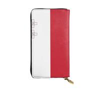 WZYCWB 7.5 * 4.1 inch long clutch bag, Flag of Malta leather wallet, zipper compartment large capacity, a good gift for friends, Black, One Size