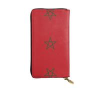 WZYCWB 7.5 * 4.1 inch long clutch bag, Flag of Morocco leather wallet, zipper compartment large capacity, a good gift for friends, Black, One Size