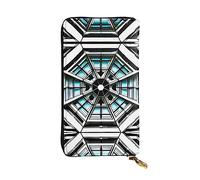WZYCWB 7.5 * 4.1 inch long clutch bag, Octagon Building leather wallet, zipper compartment large capacity, a good gift for friends, Black, One Size, Black, One Size