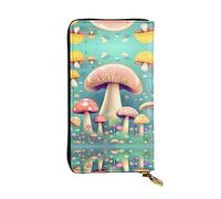 WZYCWB 7.5 * 4.1 inch long clutch bag, Pretty little mushrooms leather wallet, zipper compartment large capacity, a good gift for friends, Black, One Size, Black, One Size