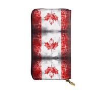 WZYCWB 7.5 * 4.1 inch long clutch bag, Retro Canada Flag leather wallet, zipper compartment large capacity, a good gift for friends, Black, One Size