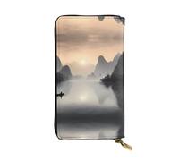 WZYCWB 7.5 * 4.1 inch long clutch bag, Sansui, Japanese company leather wallet, zipper compartment large capacity, a good gift for friends, Black, One Size, Black, One Size