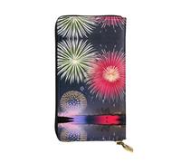 WZYCWB 7.5 * 4.1 inch long clutch bag, Splendid fireworks leather wallet, zipper compartment large capacity, a good gift for friends, Black, One Size