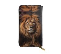 WZYCWB 7.5 * 4.1 inch long clutch bag, The Lion's Gaze leather wallet, zipper compartment large capacity, a good gift for friends, Black, One Size, Black, One Size