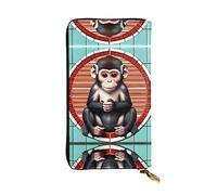 WZYCWB 7.5 * 4.1 inch long clutch bag, The silent monkey leather wallet, zipper compartment large capacity, a good gift for friends, Black, One Size, Black, One Size