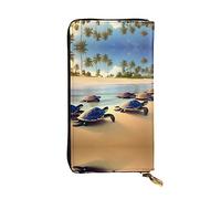 WZYCWB 7.5 * 4.1 inch long clutch bag, turtles on the beach leather wallet, zipper compartment large capacity, a good gift for friends, Black, One Size, Black, One Size