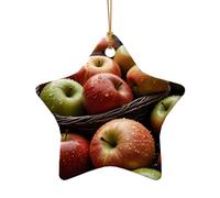 WZYCWB A basket fruits patterned Star Shape ceramic pendant, perfect for decorating your home Christmas tree for winter parties
