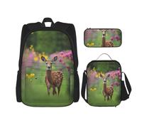 WZYCWB A beautiful deer Backpack set (3-piece set) - student school bag + pencil case + lunch bag, large capacity backpack, Black, One Size