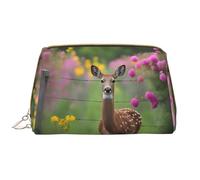WZYCWB A beautiful deer Leather cosmetic bag with pockets, portable travel cosmetic bag, large capacity cosmetic storage bag,