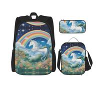 WZYCWB a beautiful unicorns Backpack set (3-piece set) - student school bag + pencil case + lunch bag, large capacity backpack, Black, One Size