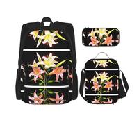 WZYCWB A bouquet of lilies in full bloom Backpack set (3-piece set) - student school bag + pencil case + lunch bag, large capacity backpack