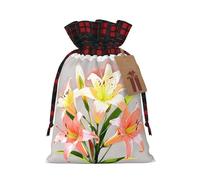 WZYCWB A bouquet of lilies in full bloom Christmas Gift Bags for Christmas Party Supplies Decorations, 8.3 * 11.8 Inch Colorblock Burlap Drawstring Gift Bags,