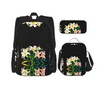 WZYCWB A bouquet of lilies in the sun Backpack set (3-piece set) - student school bag + pencil case + lunch bag, large capacity backpack