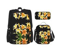 WZYCWB A bouquet of yellow lilies Campus life backpack set (3 pieces) - school bag + pencil case + lunch bag, meet all the daily needs of students!