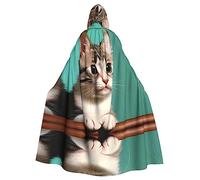 WZYCWB A curious cat Printed adult party decoration cape, Halloween hooded cape, unisex Halloween, carnival, masquerade, role play