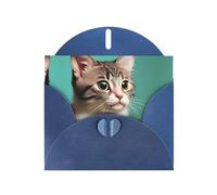 WZYCWB A curious cat Printed Blue Pearlescent Paper Holiday Card with Envelope. Suitable for birthday wishes wedding congratulations and condolences.