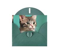 WZYCWB A curious cat Printed Dark Green Pearlescent Paper Holiday Card with Envelope. Suitable for birthday wishes wedding congratulations and condolences.