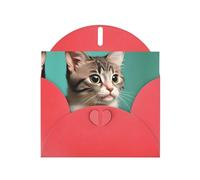 WZYCWB A curious cat Printed Red Pearlescent Paper Holiday Cards 6x4 Inches - With Envelopes for Birthdays, Weddings, and Condolences