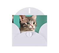 WZYCWB A curious cat Printed White Pearlescent Paper Holiday Cards 6x4 Inches - With Envelopes for Birthdays, Weddings, and Condolences