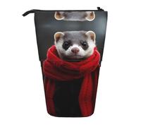WZYCWB A Ferret with a red Scarf Printed Retractable Pen Holder Suitable for use as a Simple Cosmetic Bag, Wallet, etc.