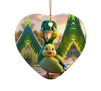 WZYCWB a green parrot patterned Heart Shape ceramic pendant, perfect for decorating your home Christmas tree for winter parties