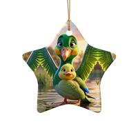 WZYCWB a green parrot patterned Star Shape ceramic pendant, perfect for decorating your home Christmas tree for winter parties