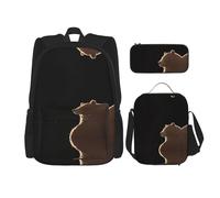 WZYCWB A large brown bear Backpack (3-piece set), large capacity backpack, student school bag, pencil case, lunch bag combination