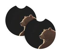 WZYCWB A Large Brown Bear Patterned car Interior Coaster Pads 2-Pack, 2.7-inch Drink Coasters, Suitable for Most Cars, Trucks, SUVs