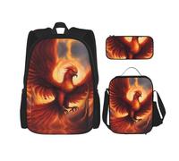 WZYCWB A lovely phoenix Backpack set (3-piece set) - student school bag + pencil case + lunch bag, large capacity backpack, Black, One Size
