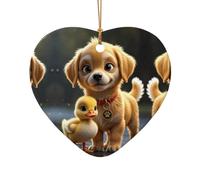 WZYCWB A tiny yellow duckling patterned Heart Shape ceramic pendant, perfect for decorating your home Christmas tree for winter parties