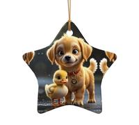 WZYCWB A tiny yellow duckling patterned Star Shape ceramic pendant, perfect for decorating your home Christmas tree for winter parties