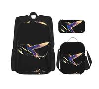 WZYCWB Abstract Hummingbird Backpack (3-piece set), large capacity backpack, student school bag, pencil case, lunch bag combination