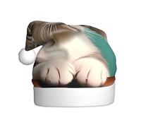WZYCWB Adult New Year Santa Hat, A curious cat Plush Santa Hat, 15.7 Inch Tall, Christmas New Year Party Unisex Decorative Hat