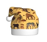WZYCWB Adult New Year Santa Hat, African grassland animals Plush Santa Hat, 15.7 Inch Tall, Christmas New Year Party Unisex Decorative Hat