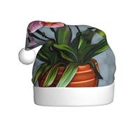 WZYCWB Adult New Year Santa Hat, Blooming Orchids Plush Santa Hat, 15.7 Inch Tall, Christmas New Year Party Unisex Decorative Hat