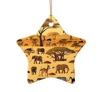 WZYCWB African grassland animals patterned Star Shape ceramic pendant, perfect for decorating your home Christmas tree for winter parties