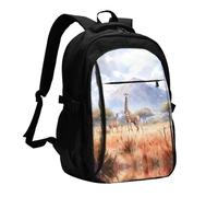 WZYCWB African Savanna Giraffe Printed laptop backpack, business men's commuter backpack, computer bag with USB port charging