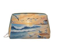 WZYCWB airborne seagulls Leather cosmetic bag with pockets, portable travel cosmetic bag, large capacity cosmetic storage bag,