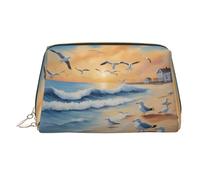 WZYCWB Airborne Seagulls Patterned Leather Cosmetic Bag - Perfect for Carry-On or Home Organization