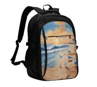WZYCWB airborne seagulls Printed laptop backpack, business men's commuter backpack, computer bag with USB port charging