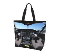 WZYCWB Airplane Cockpit Printed Tote Bag - Shoulder Bag - Suitable for Travel, Yoga, Beach, Commute, Shopping - Gift for Men and Women