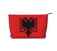 WZYCWB Albanian flag Corduroy cosmetic bag, women's portable zipper handbag purse, suitable for travel and daily storage, cosmetics