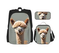WZYCWB Alpaca Avatar School Bag + Pencil case + Lunch Bag Combination Backpack Suitable for Everyday Commuting