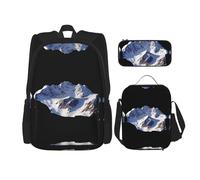 WZYCWB Alps Snow Mountains Backpack (3-piece set), large capacity backpack, student school bag, pencil case, lunch bag combination