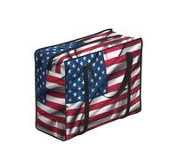 WZYCWB American Flag Portable Shopping Storage Tote Bag for Adults, One Size, Black, Polyester, Zippered, 53 x 40 x 23 cm, Foldable Lightweight Large Capacity